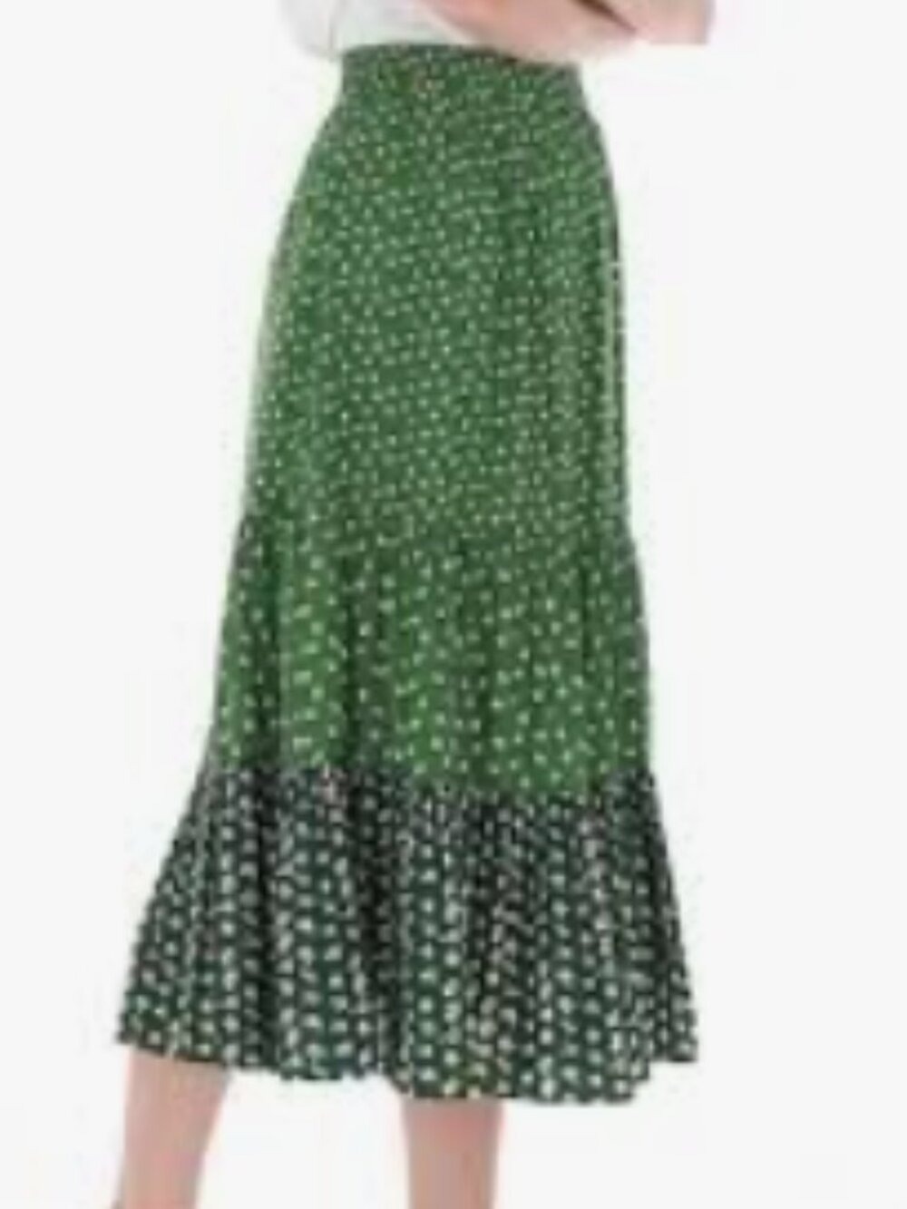Paul & Joe X Uniqlo Green Ditsy Floral Tiered Maxi Skirt Size M Boho Cottagecore